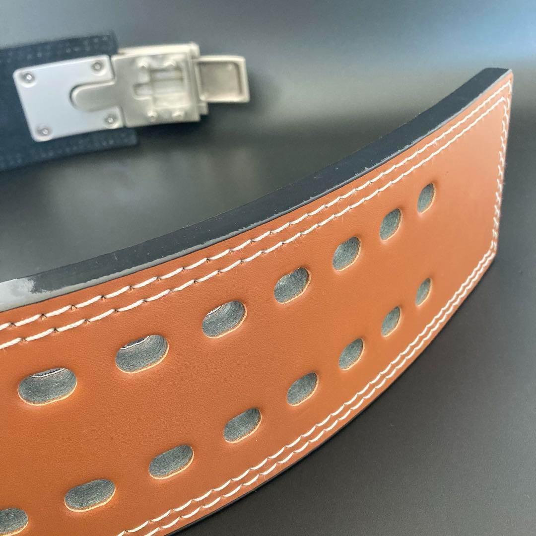 パワーベルト レバーアクション ワンタッチ可変式 M ブラウン×艶シルバー 本革