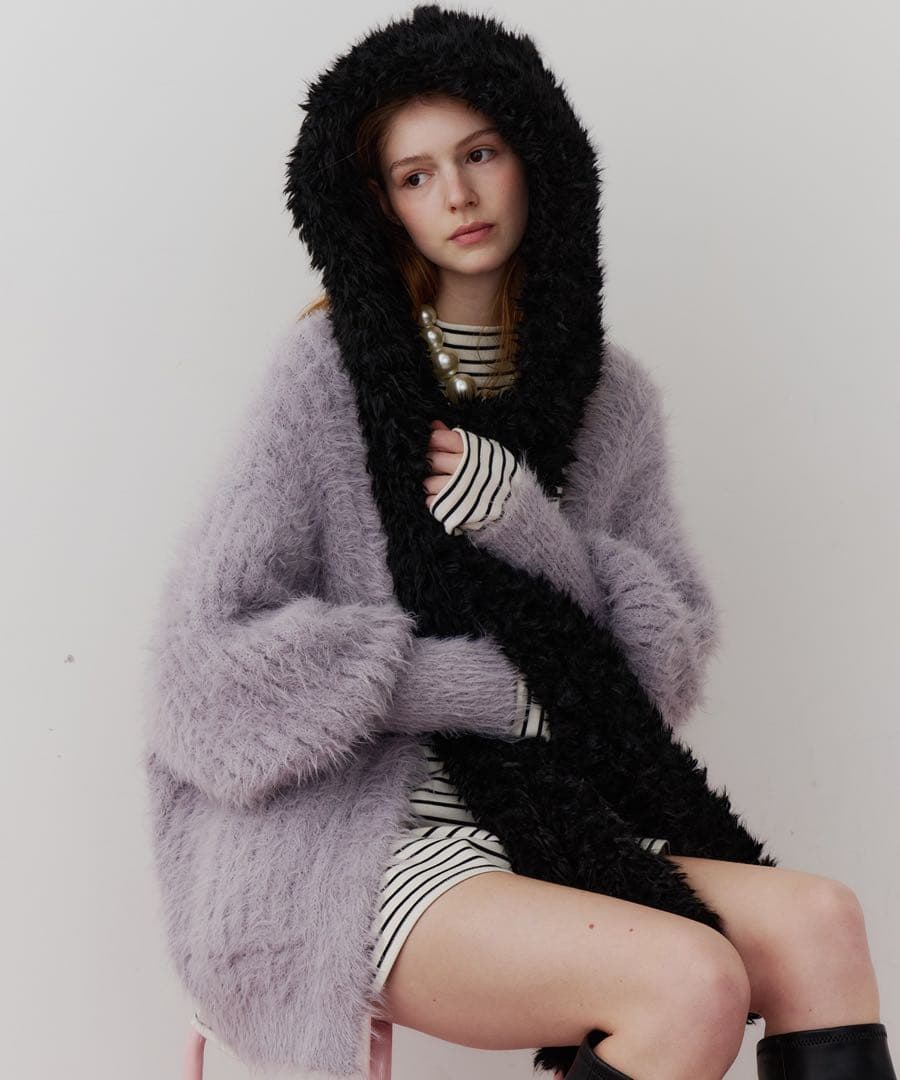 la belle etude ムートンライクボンディングフードマフラー 黒