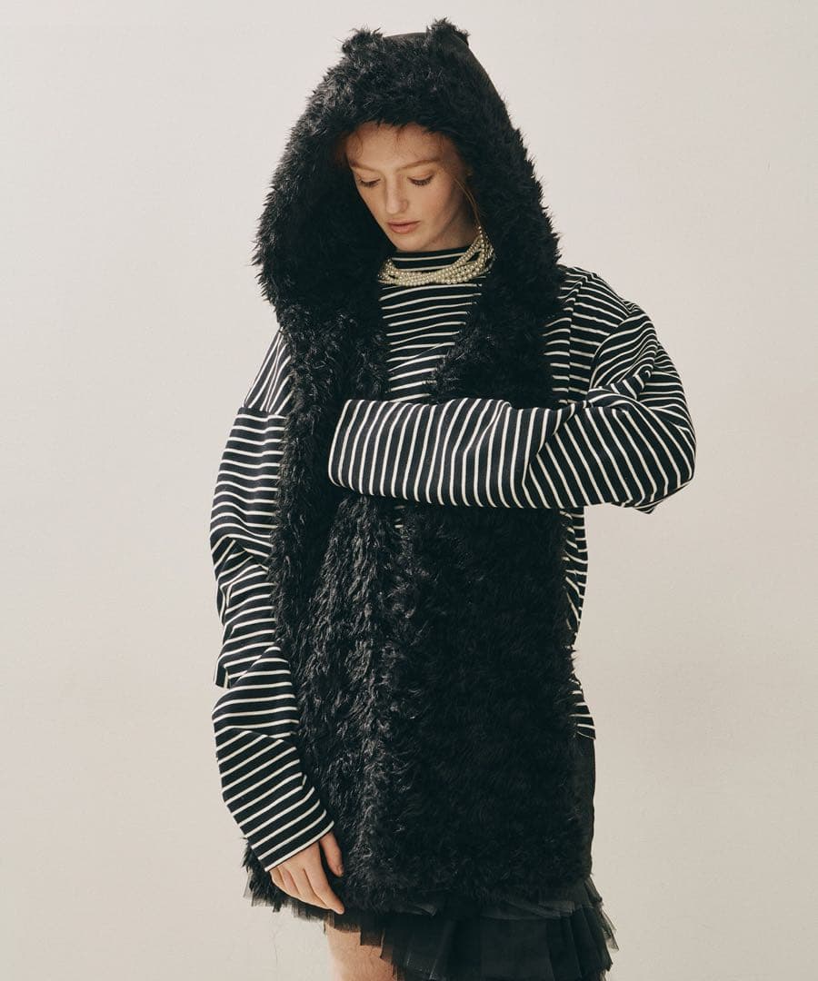 la belle etude ムートンライクボンディングフードマフラー 黒