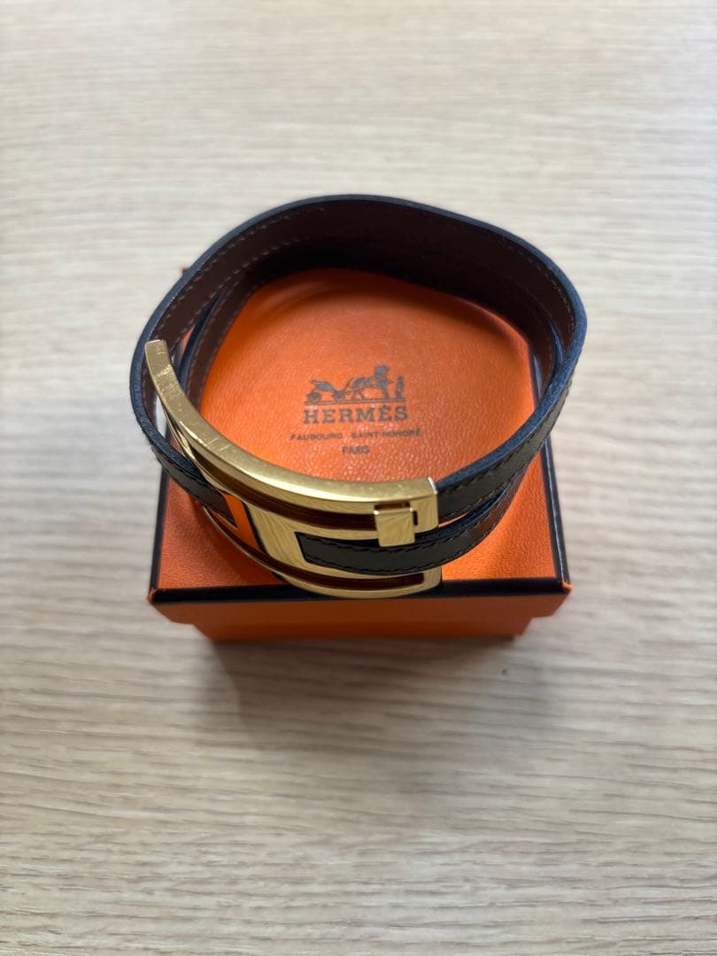 HERMES エルメス プスプス ブレスレット ゴールド レザー