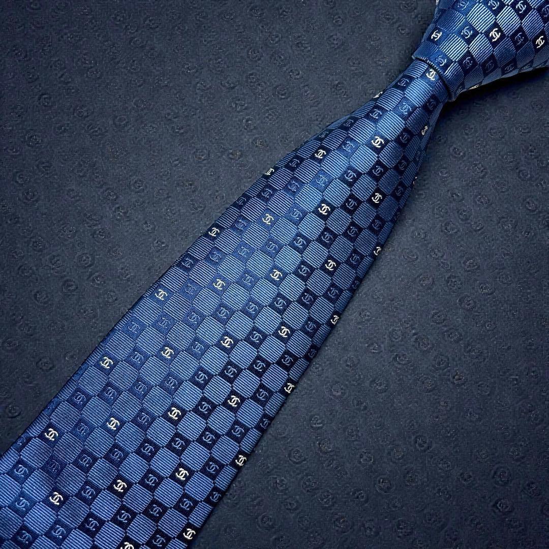 未使用 シャネル ネクタイ ココマーク総柄 箱 ショッパー付き ネイビー