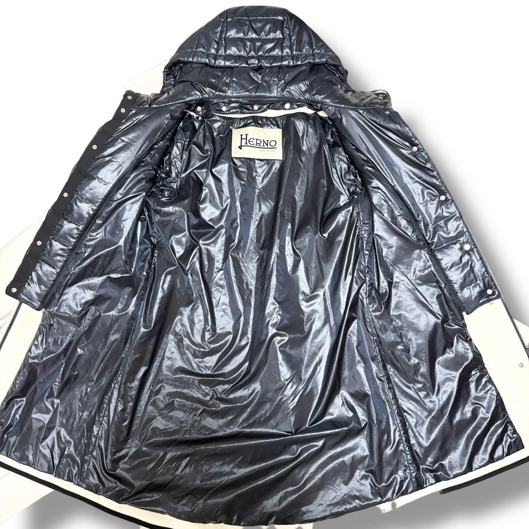 極美品✨HERNO ヘルノ ライナー付 フーディパイピングコート40 アイボリー