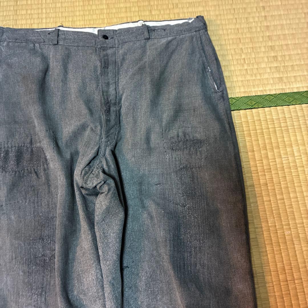 40s 50s vintage ブラックシャンブレー スラックス ワークパンツ