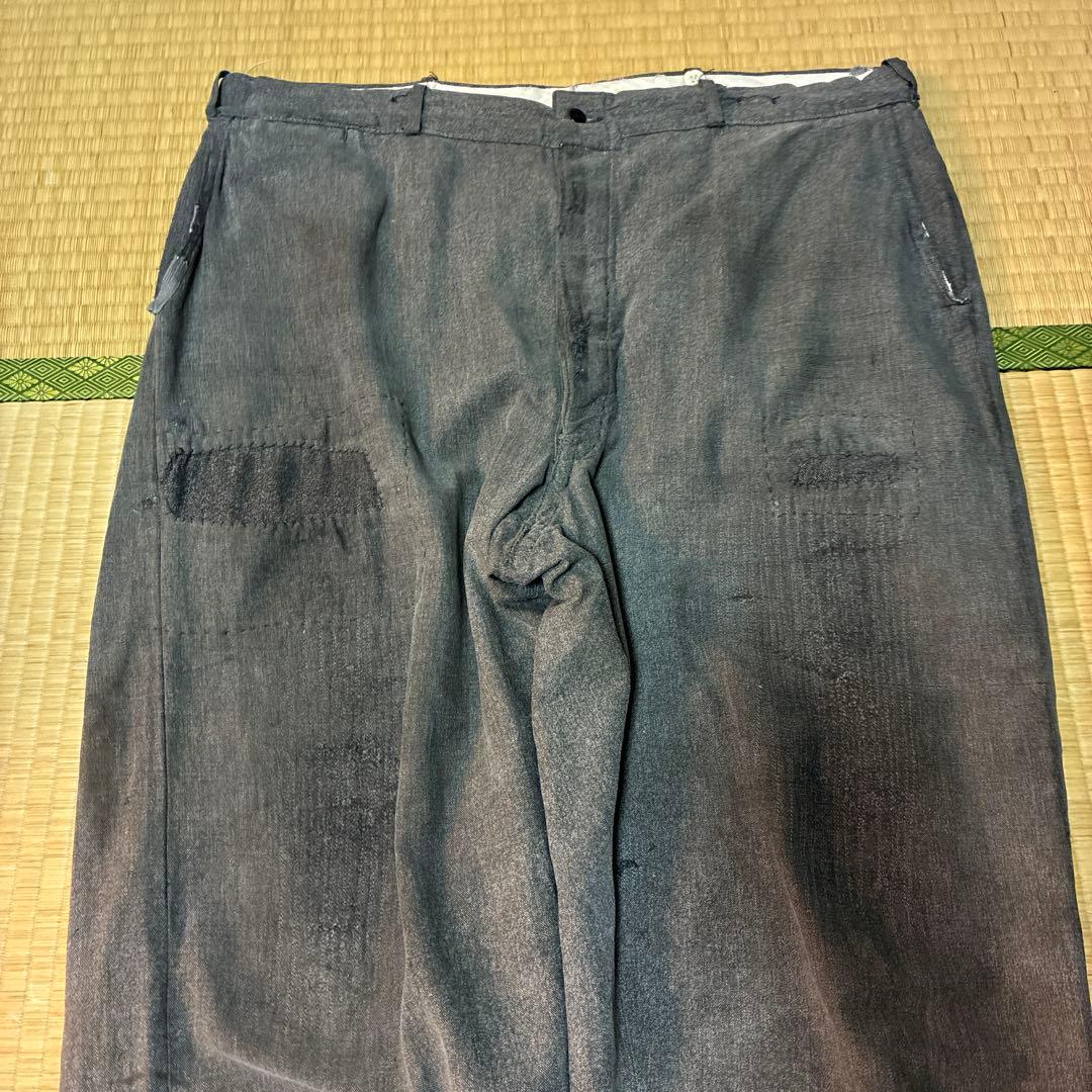 40s 50s vintage ブラックシャンブレー スラックス ワークパンツ