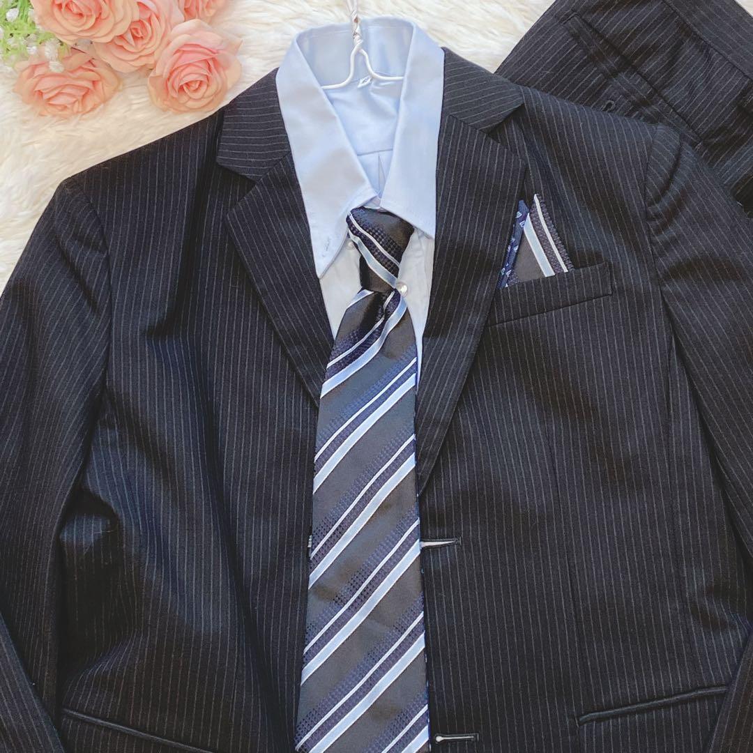 【160】美品　コムサイズム キッズスーツ5点セット ストライプ　卒業式