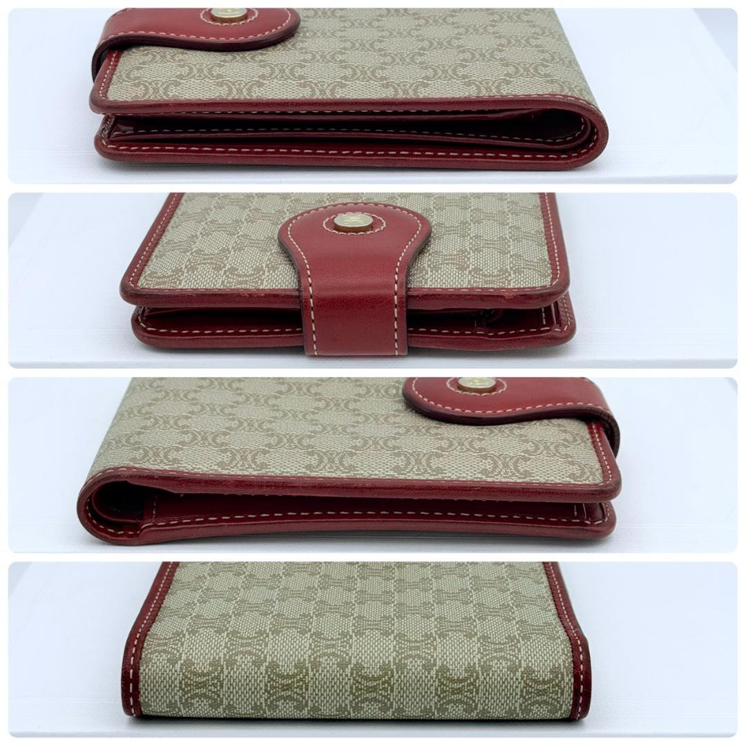 CELINE セリーヌ マカダム柄 二つ折りレザー×PVC ベージュ×レッド