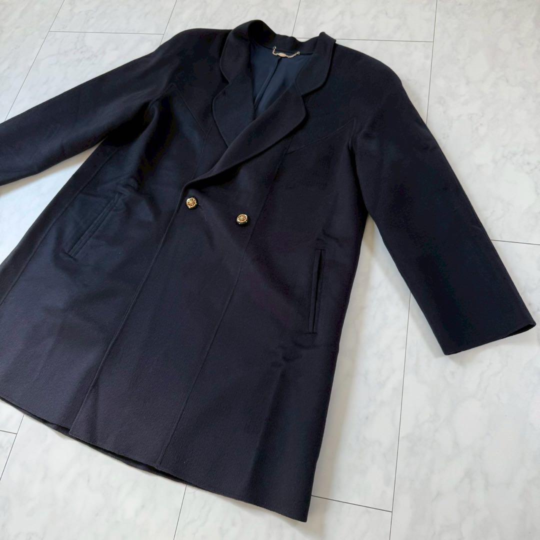 美品【コロンボ】高品質カシミア100％テーラードコート・柔らかタッチ◇ネイビー