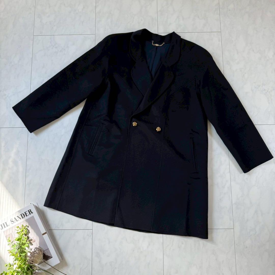 美品【コロンボ】高品質カシミア100％テーラードコート・柔らかタッチ◇ネイビー