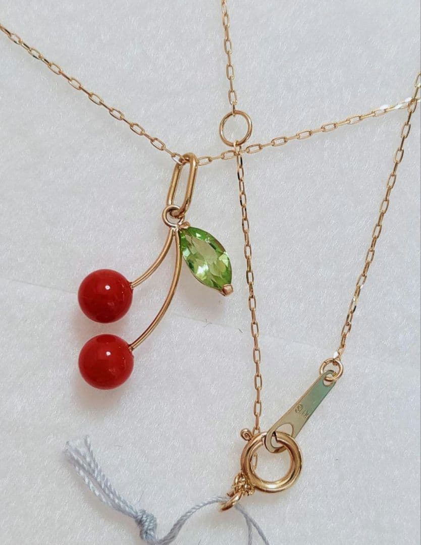 未使用品 k18 赤珊瑚 ペリドット ネックレス と ピアス セット