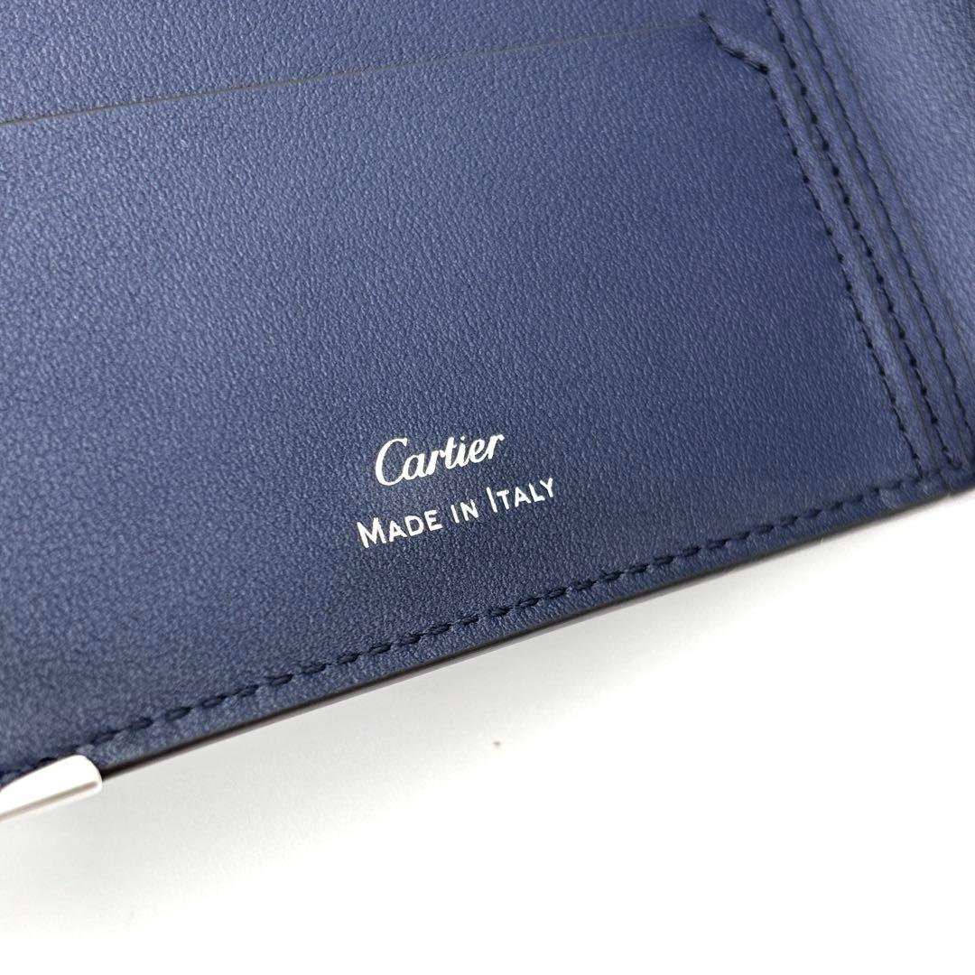 未使用保管品 カルティエ マネークリップ マストライン レザー ロゴ ブルー
