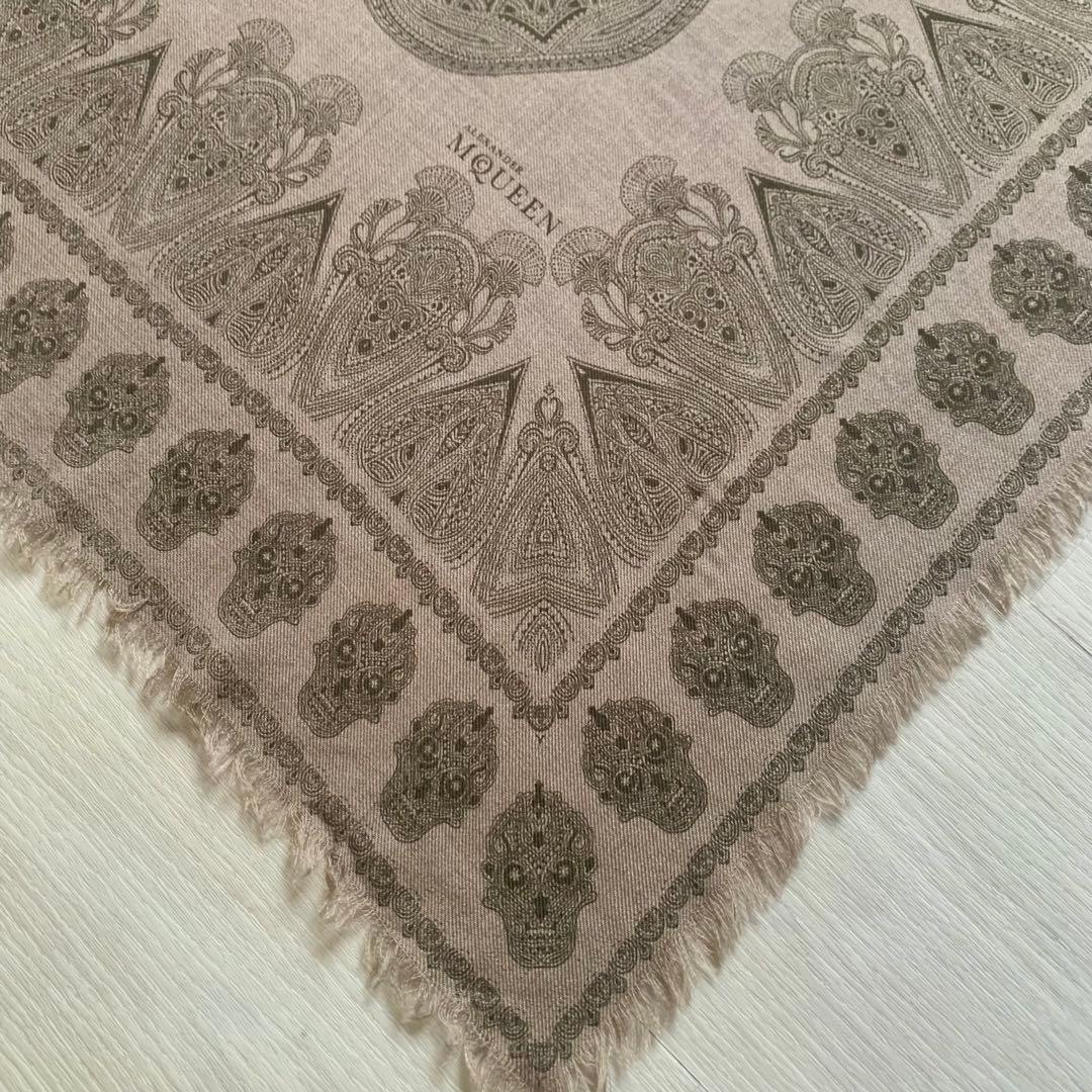 スカル柄レアデザイン美品✨絹カシミア入り高級ストール／アレキサンダーマックイーン