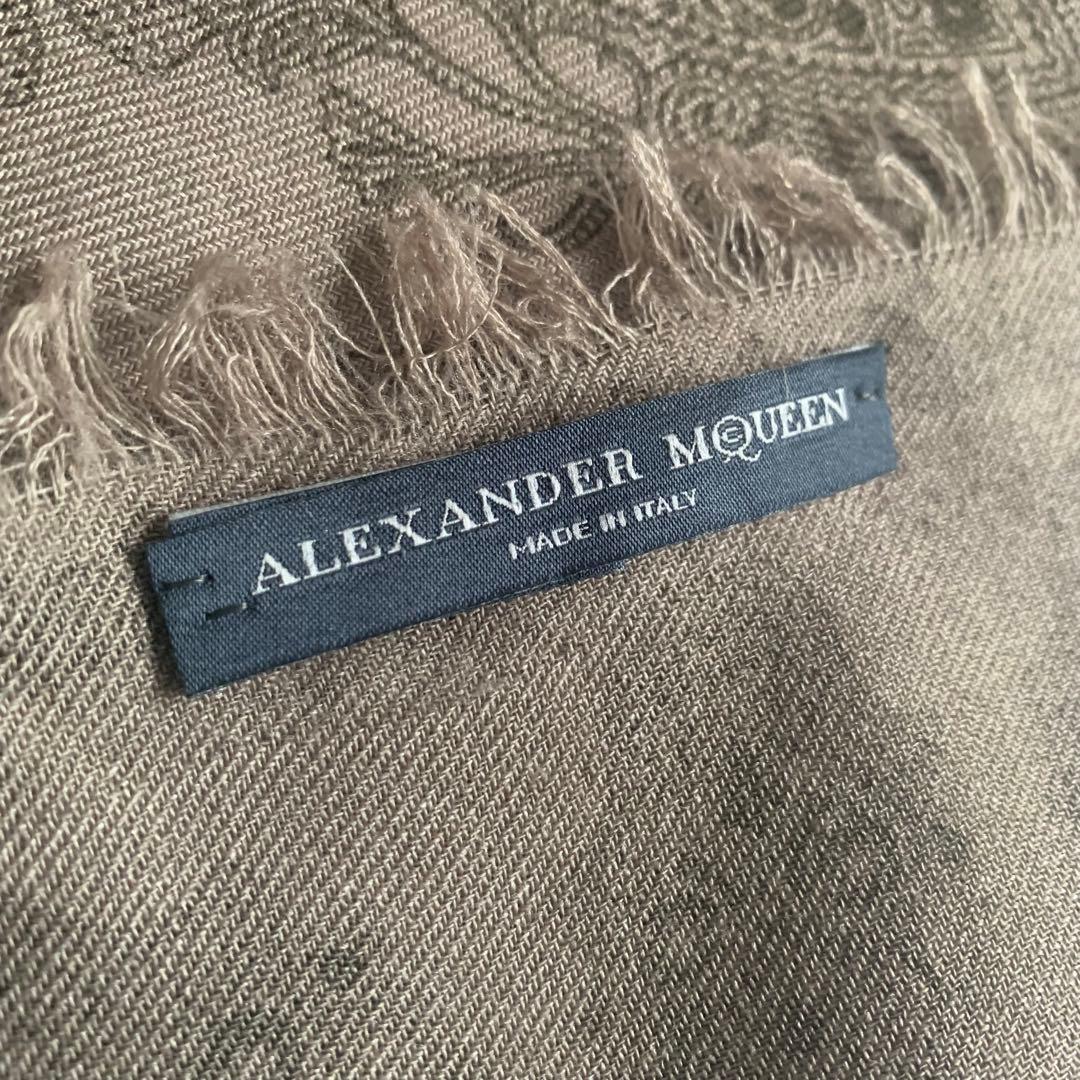 スカル柄レアデザイン美品✨絹カシミア入り高級ストール／アレキサンダーマックイーン