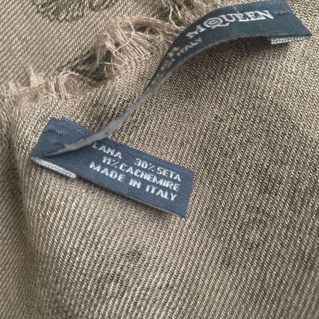 スカル柄レアデザイン美品✨絹カシミア入り高級ストール／アレキサンダーマックイーン