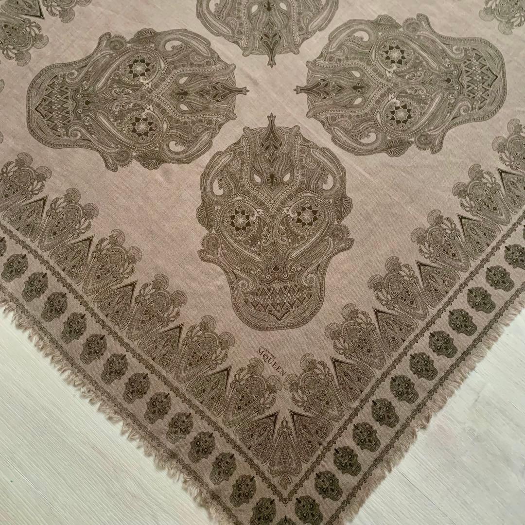 スカル柄レアデザイン美品✨絹カシミア入り高級ストール／アレキサンダーマックイーン