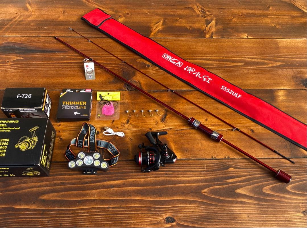 アジングセット　s552ULF アジングロッド+リール　ヘッドライト付き