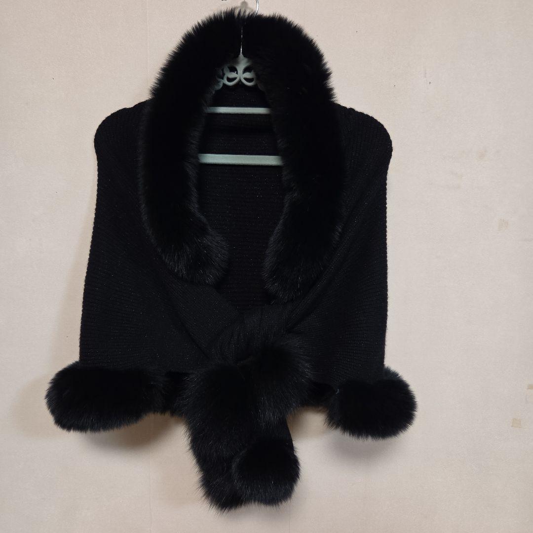 ★LANVIN　COLLECTION リアルファー付き ニットショール