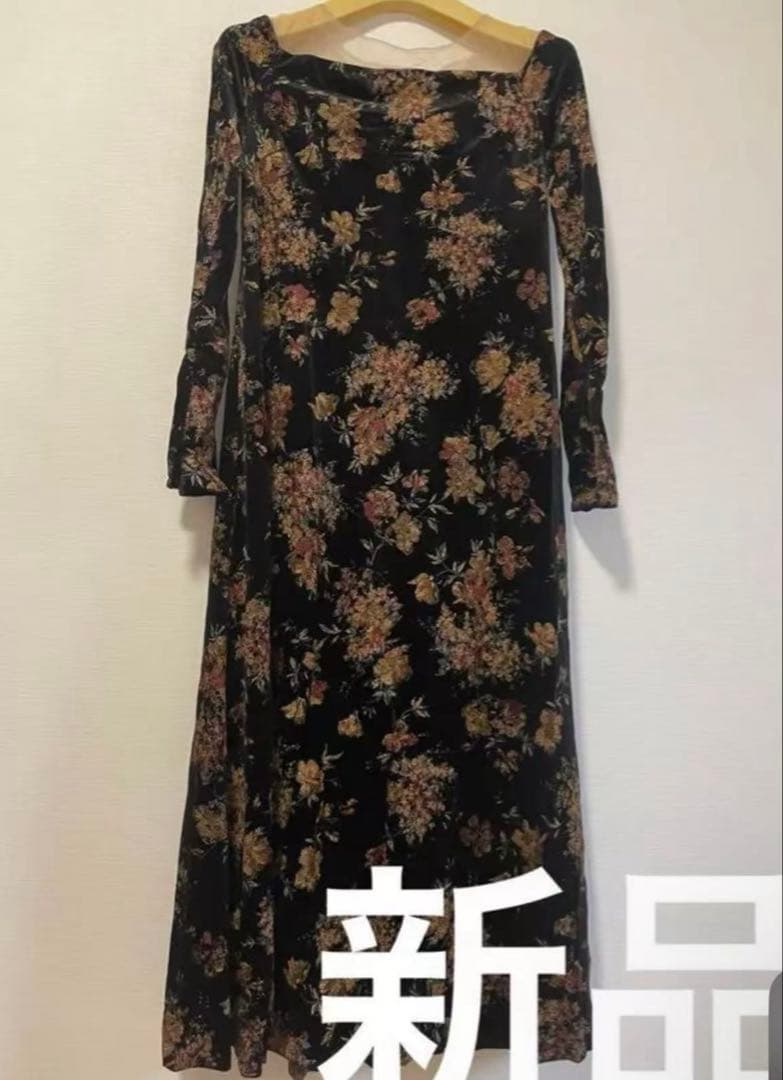ワンピース Ameri FLOWER PRINT VELOUR DRESS