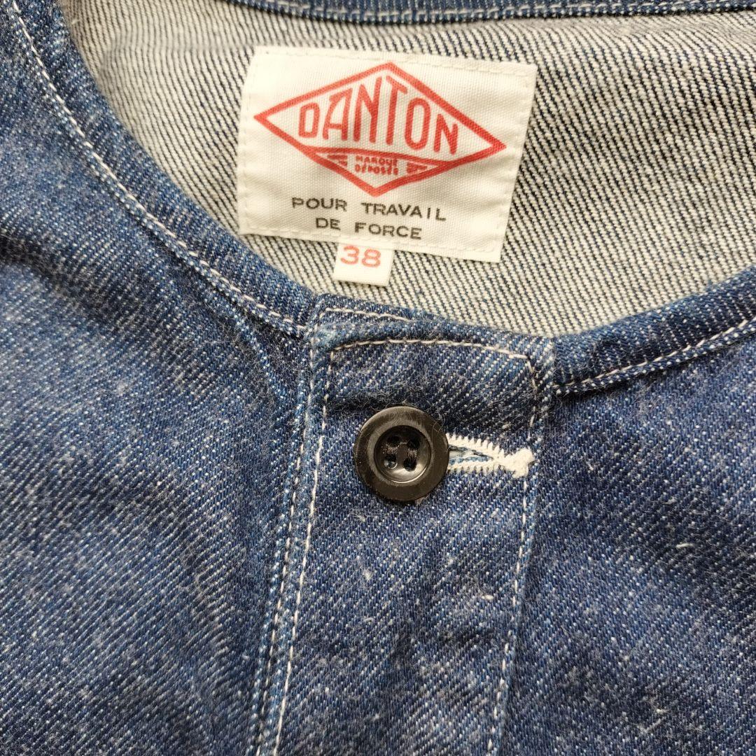 【美品】DANTON ダントン　ノーカラーデニムジャケット　ビショップ