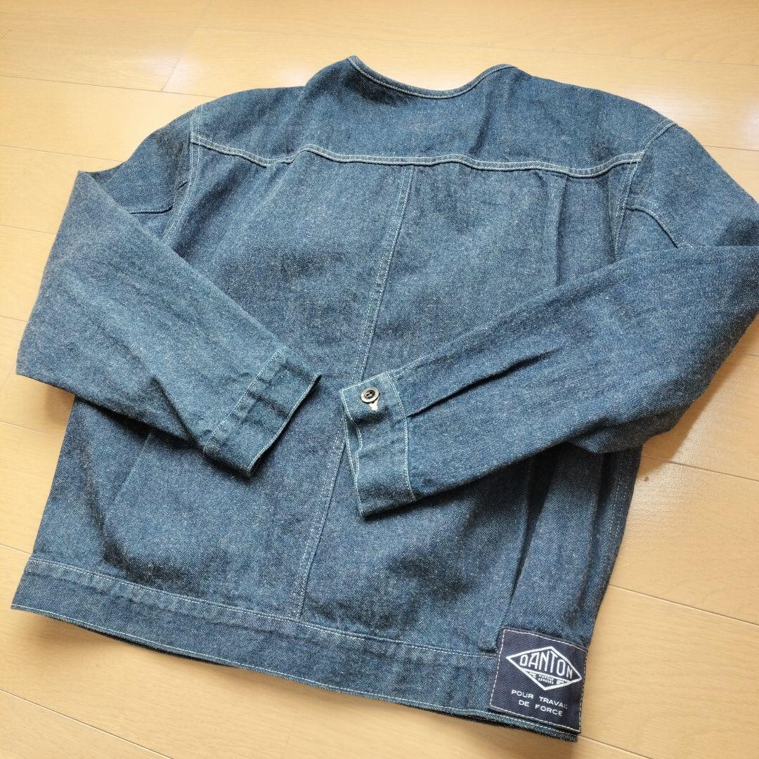 【美品】DANTON ダントン　ノーカラーデニムジャケット　ビショップ