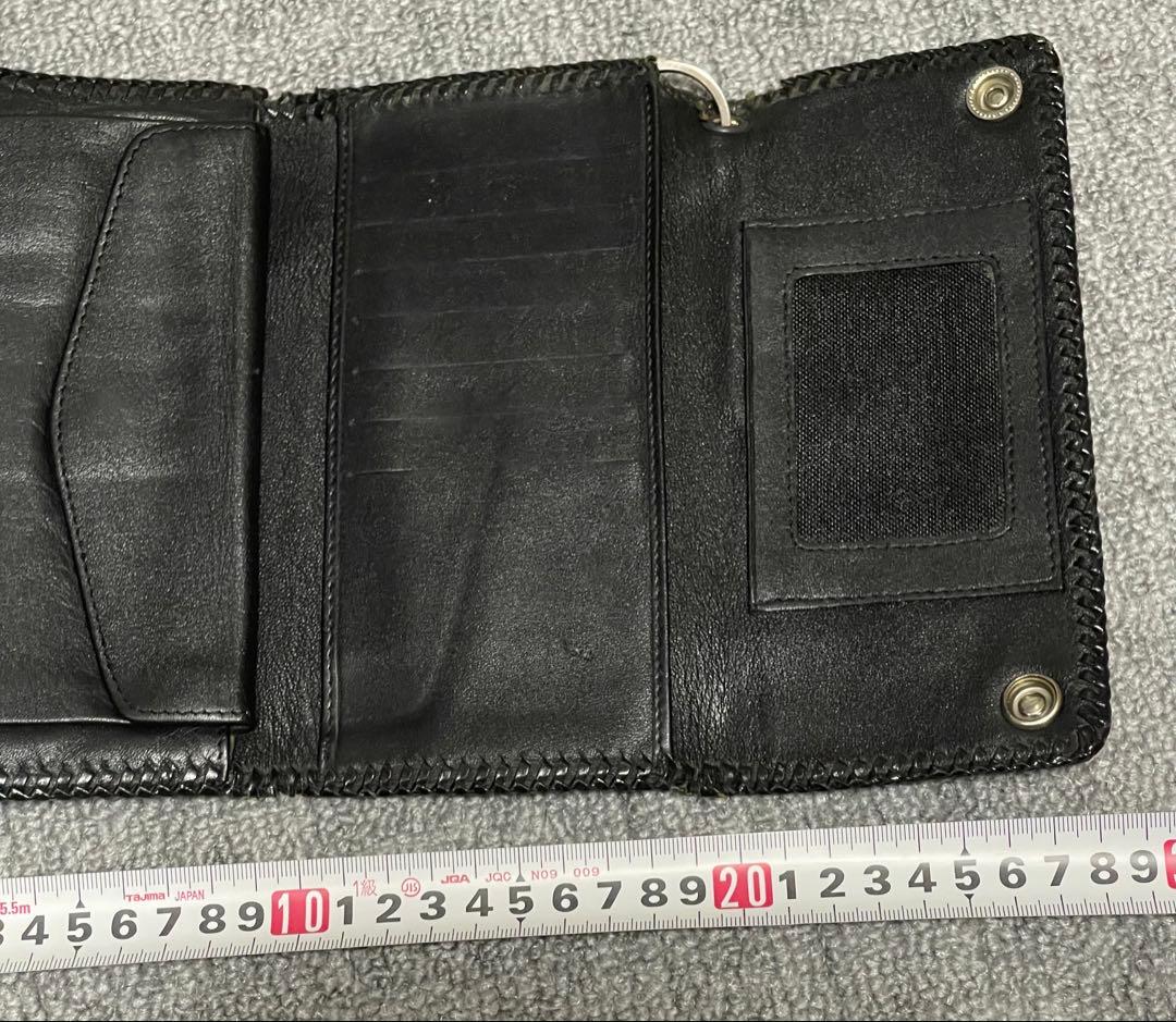 ガボールタイプ レザーウォレット クロスモチーフ スカルウォレットチェーン付き