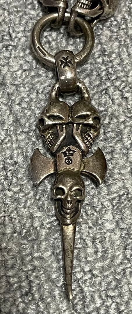 ガボールタイプ レザーウォレット クロスモチーフ スカルウォレットチェーン付き