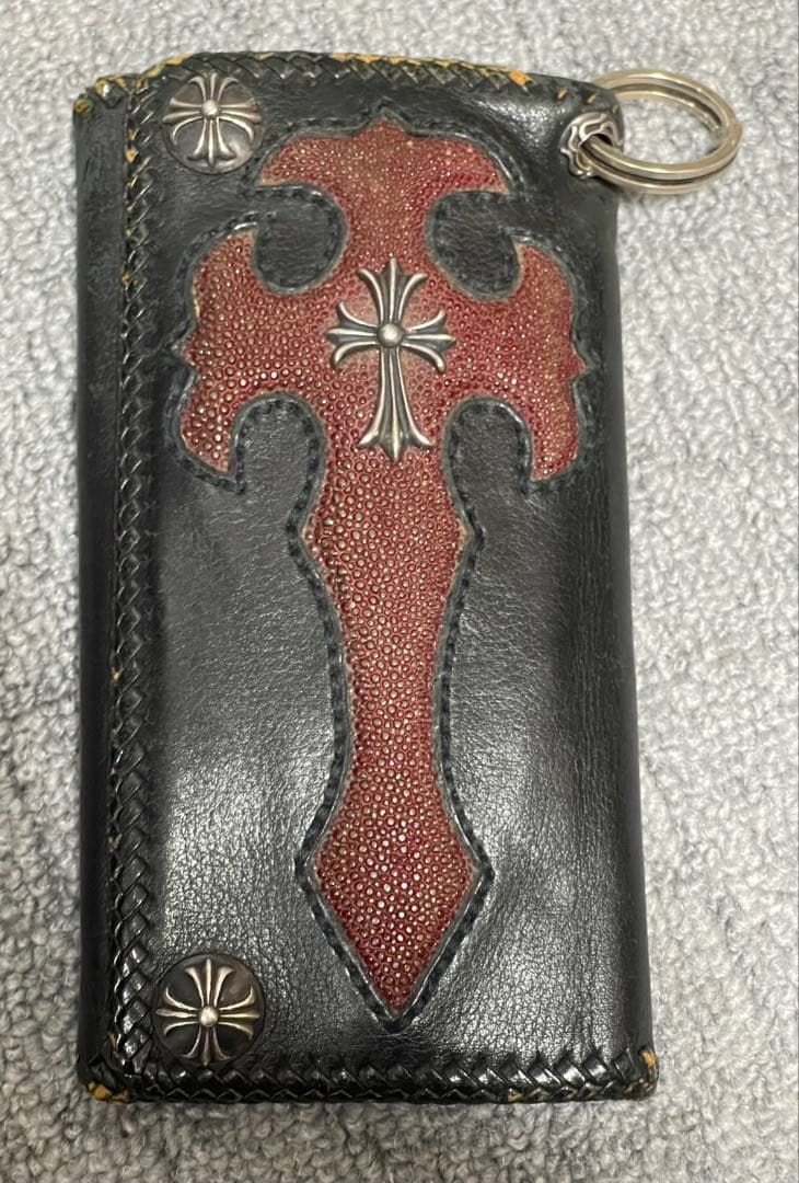 ガボールタイプ レザーウォレット クロスモチーフ スカルウォレットチェーン付き