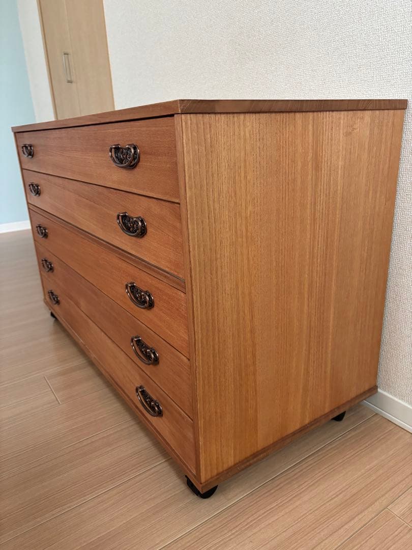 [スマイル]桐ダンス　チェスト5段　キャスター付き