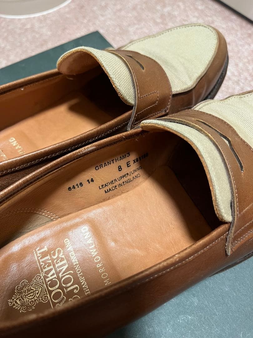 Crockett&Jones コットンキャンバス×カーフ コンビローファー