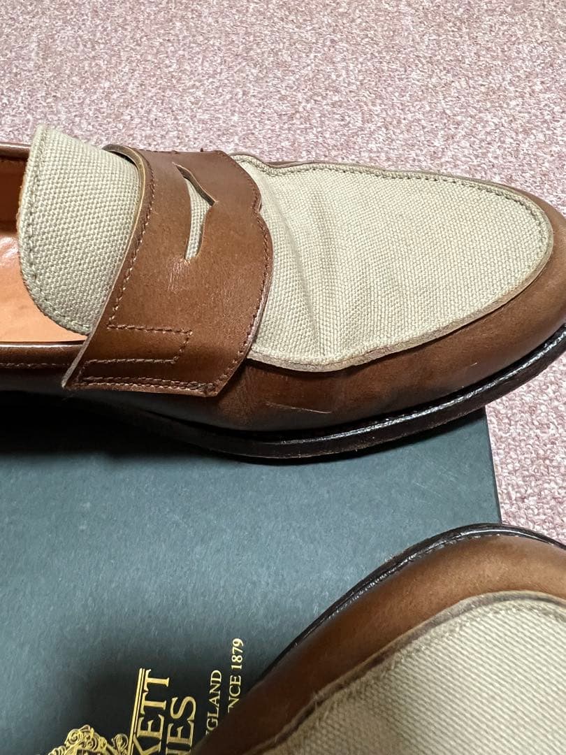 Crockett&Jones コットンキャンバス×カーフ コンビローファー