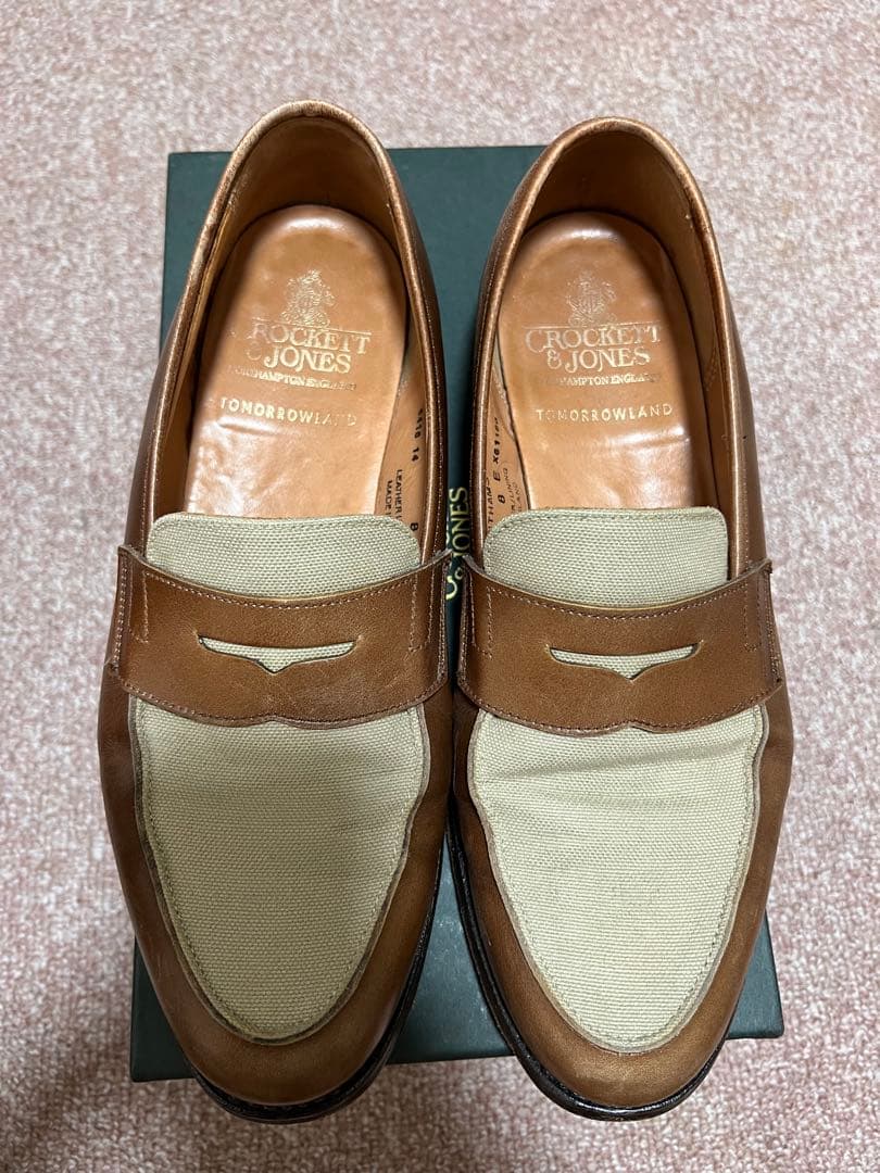Crockett&Jones コットンキャンバス×カーフ コンビローファー