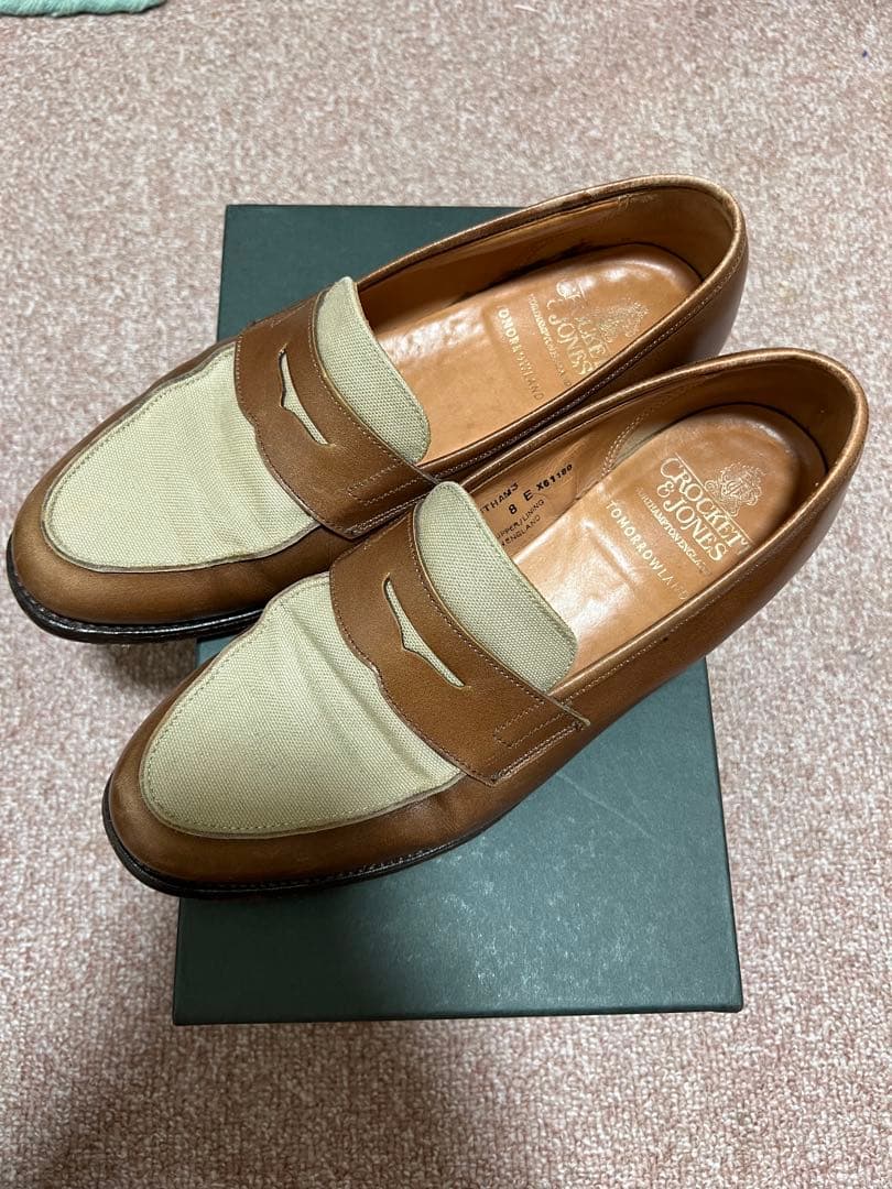 Crockett&Jones コットンキャンバス×カーフ コンビローファー