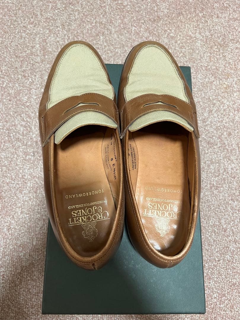 Crockett&Jones コットンキャンバス×カーフ コンビローファー
