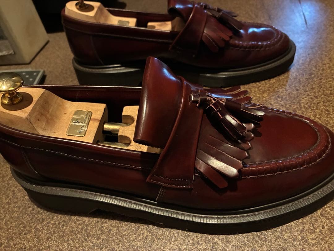 LOAKE ローク UK9 タッセルローファー バーガンディ シューツリー付