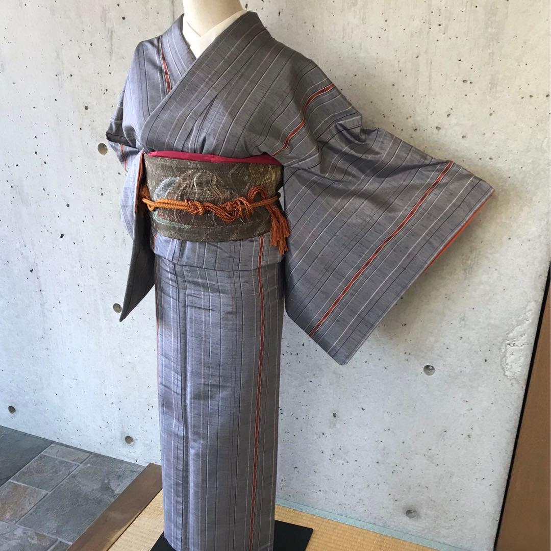 【ますいわ屋】正絹　縞柄の紬お着物　袷