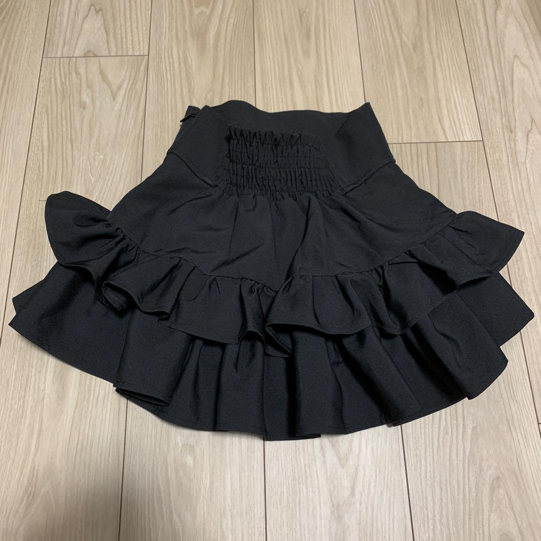 Amilige アミリージュ コルセット風フリルスカート ブラック