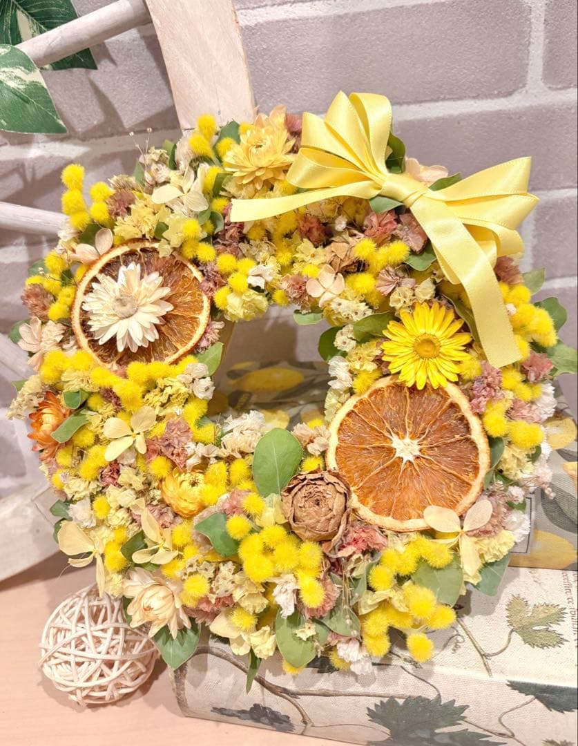 ドライフラワー スワッグ ガーランド リース 流木 ミモザ バラ