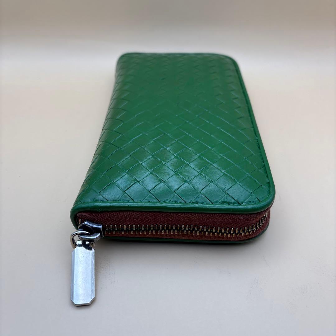 ①◆正規品◆ボッティガヴェネタイントレチャート ラウンドファスナー長財布グリーン