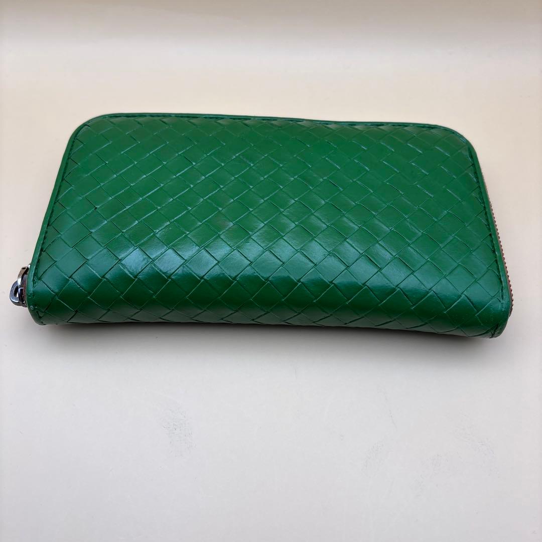 ①◆正規品◆ボッティガヴェネタイントレチャート ラウンドファスナー長財布グリーン