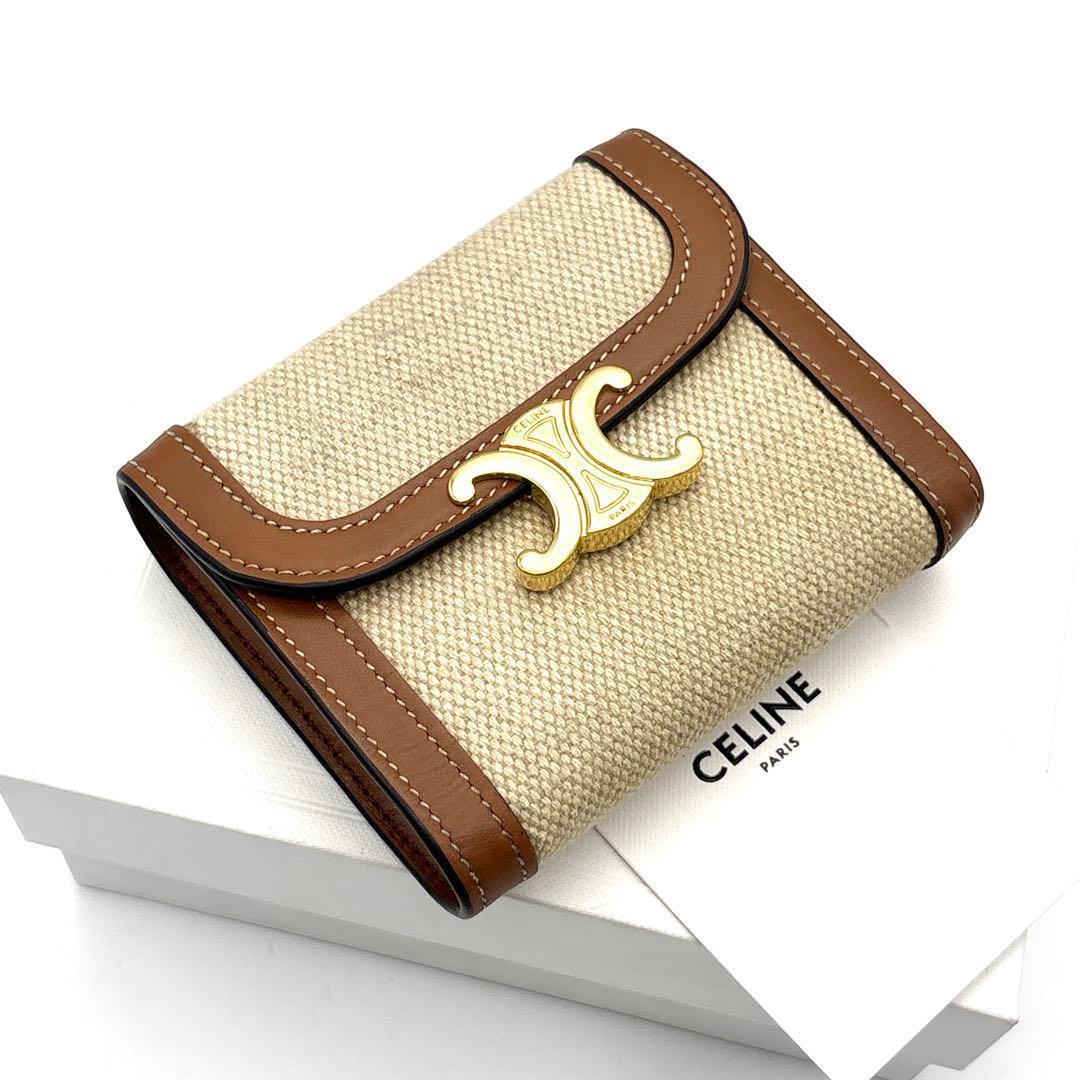 現行◆CELINE 三つ折り財布 トリオンフ キャンバス ブラウン