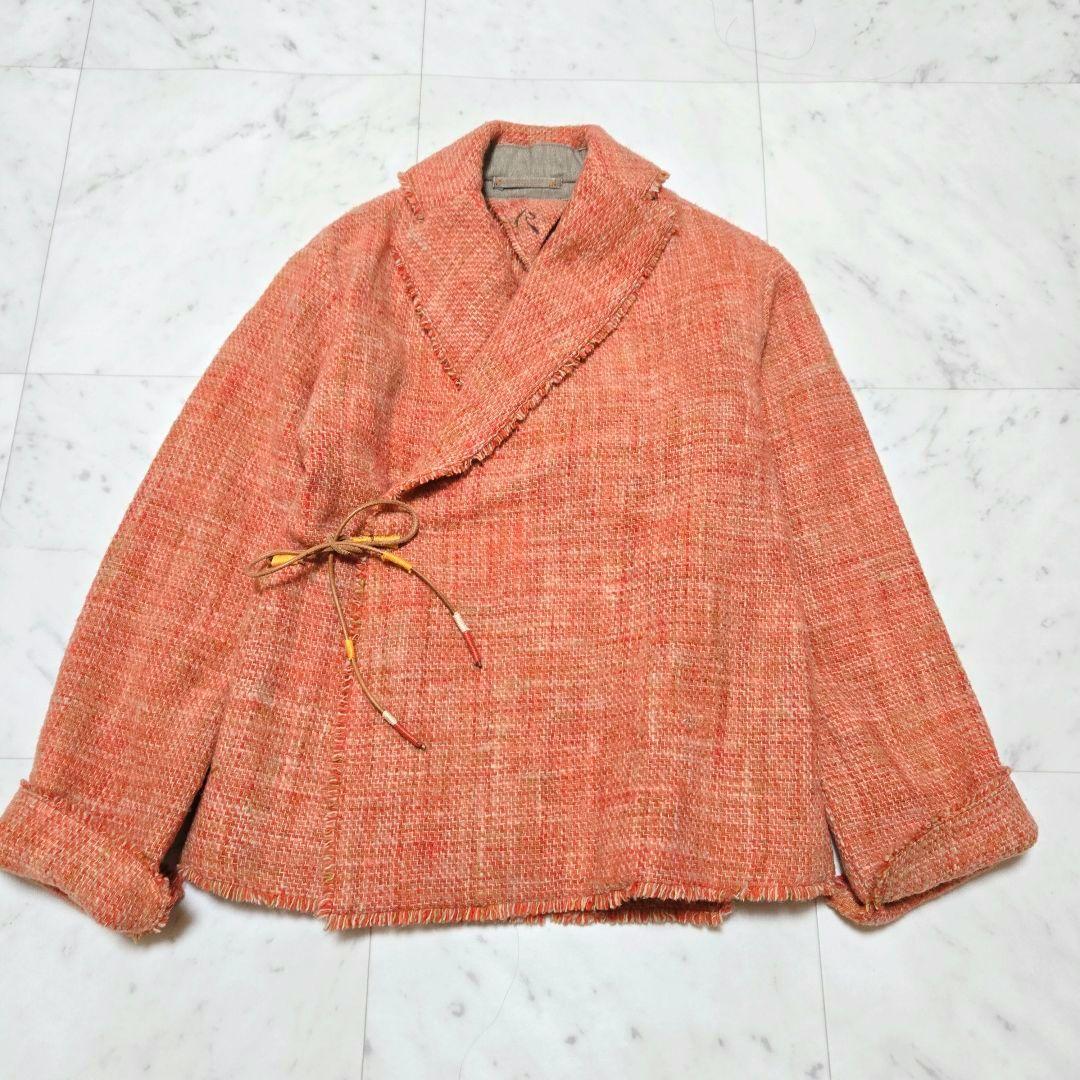 【希少】45R Badou-R ツイードジャケット ウール 革紐 フリンジ