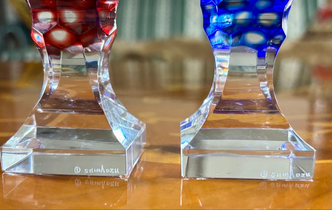 島津薩摩切子　脚付杯　2客