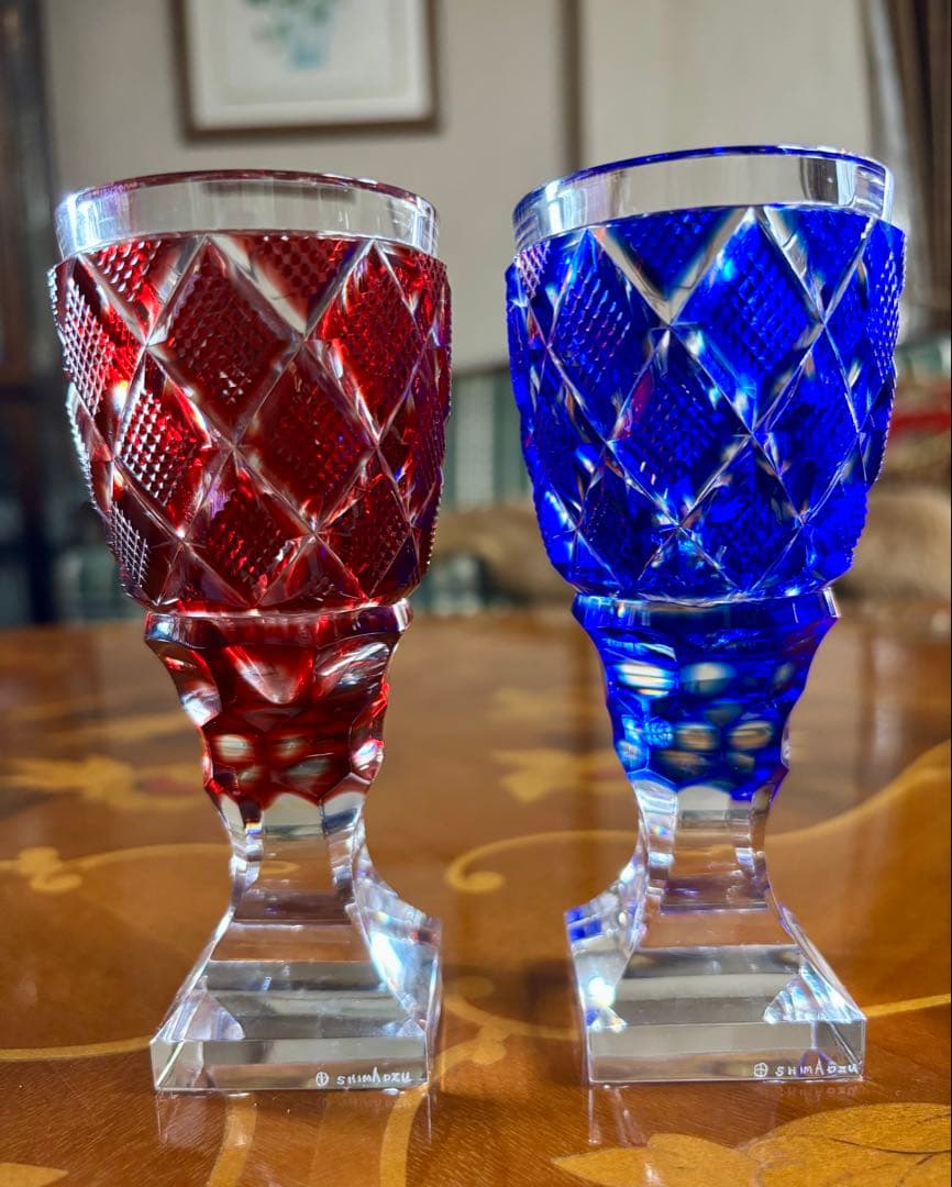 島津薩摩切子　脚付杯　2客