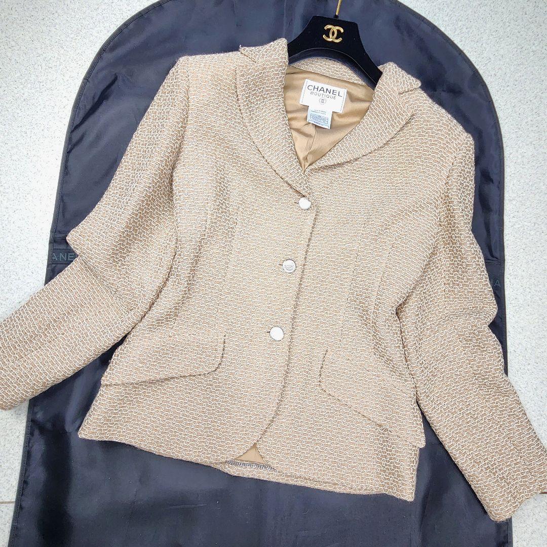 極美品✨CHANEL 98P ジャケット 刺繍 銀ボタン 38 ベージュ