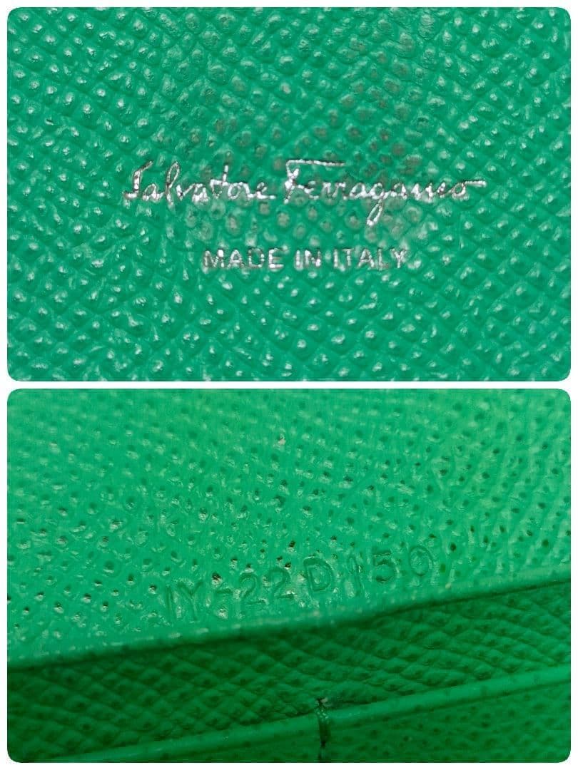 極希少 Ferragamo 長財布 グリーン メタルバー フェラガモ 財布 緑