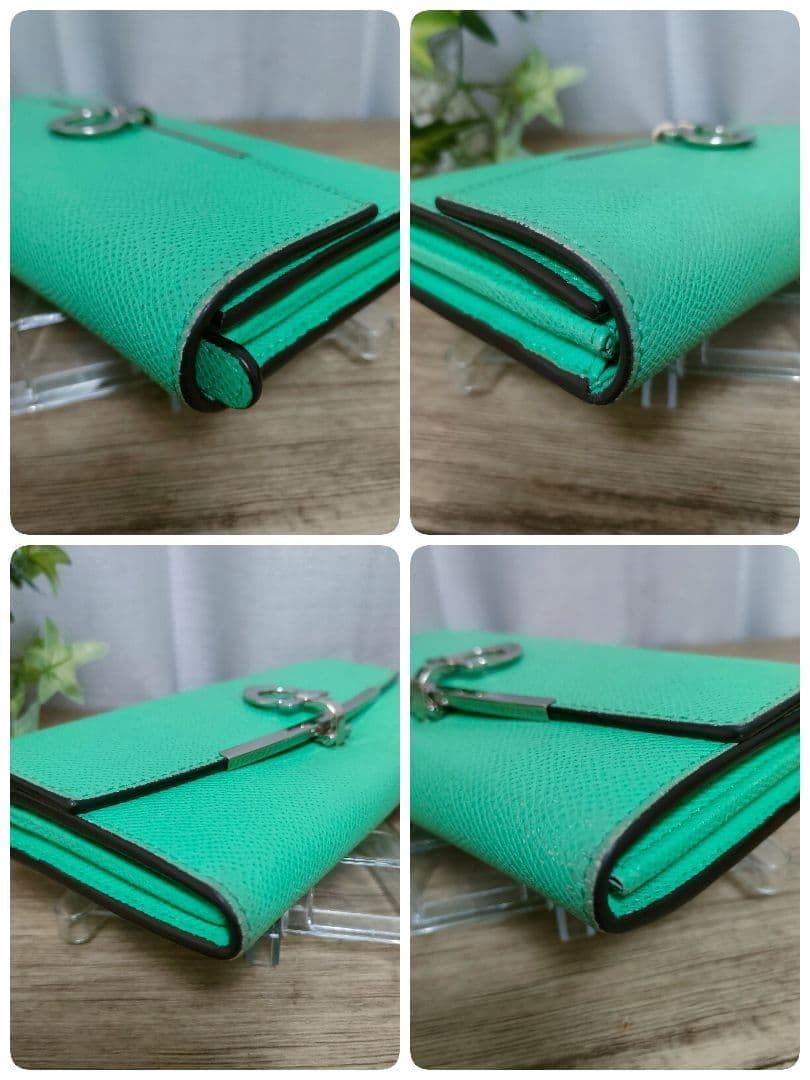 極希少 Ferragamo 長財布 グリーン メタルバー フェラガモ 財布 緑