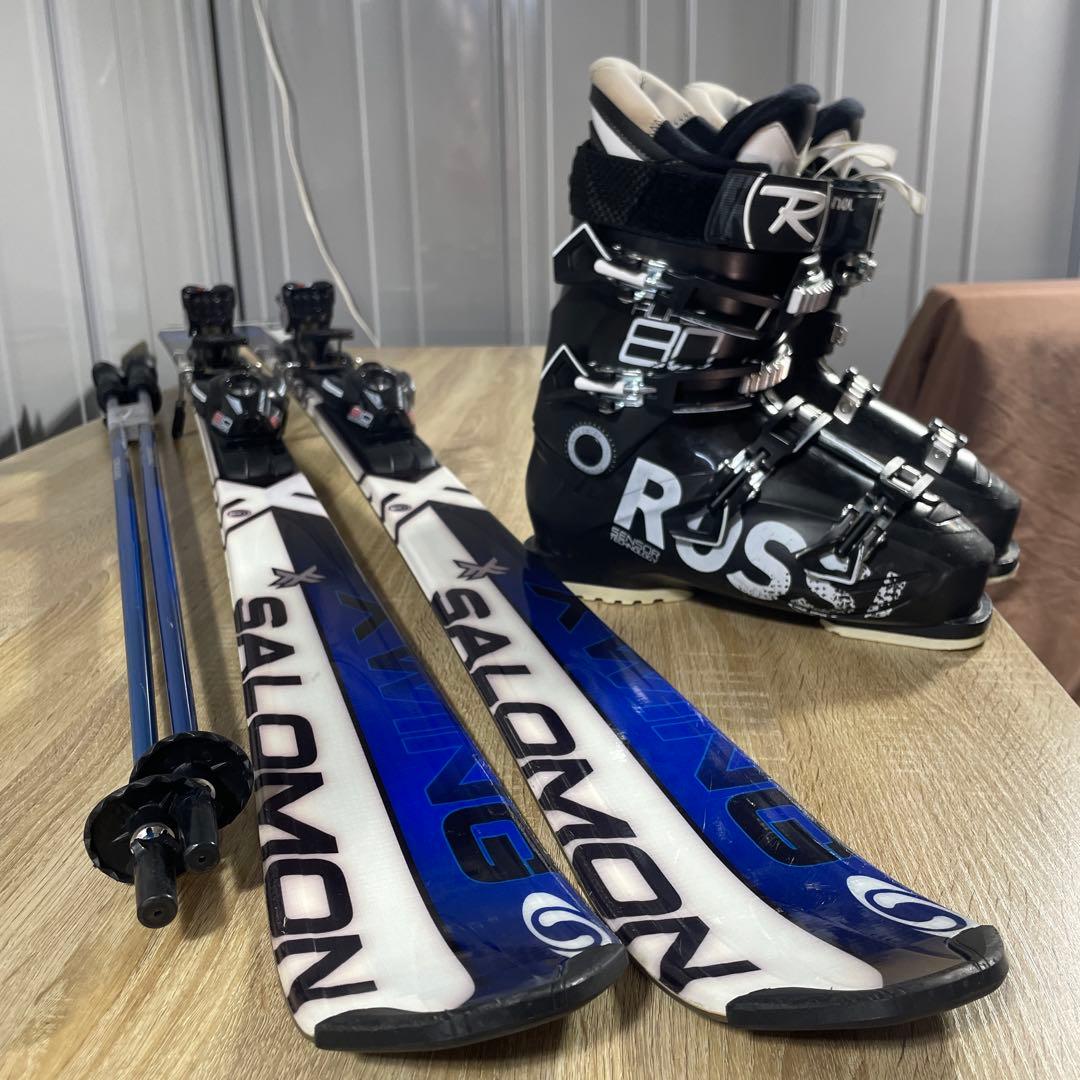 SALOMON162cm ROSSIGNOL26.5cmストック付きスキーセット