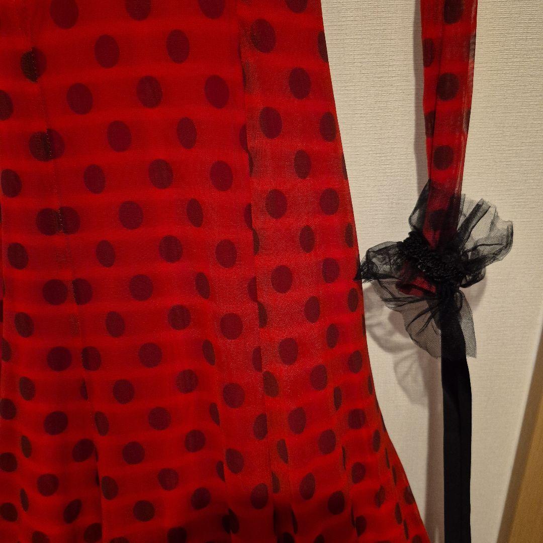 社交ダンス　スタンダードドレス　赤と黒の水玉模様ドレス　S～M