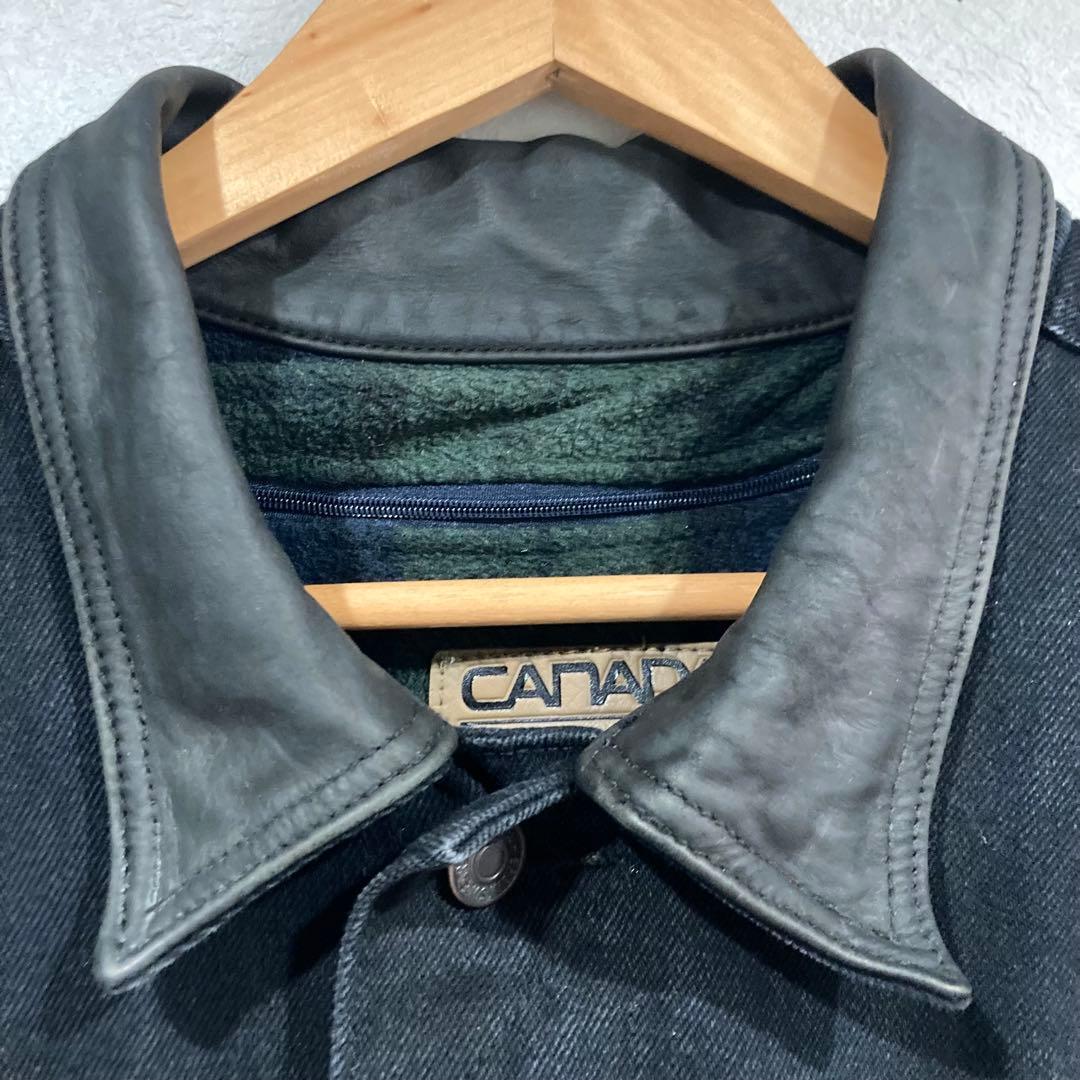 襟レザー gジャン ブラックデニム ジャケット XL リーバイス edifice