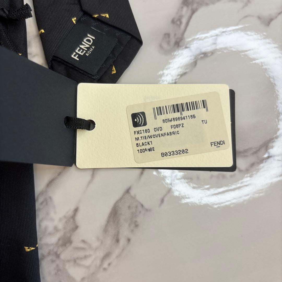 【タグ&袋付】FENDI ネクタイ　ブラック　黒色　バグズアイ　モンスター