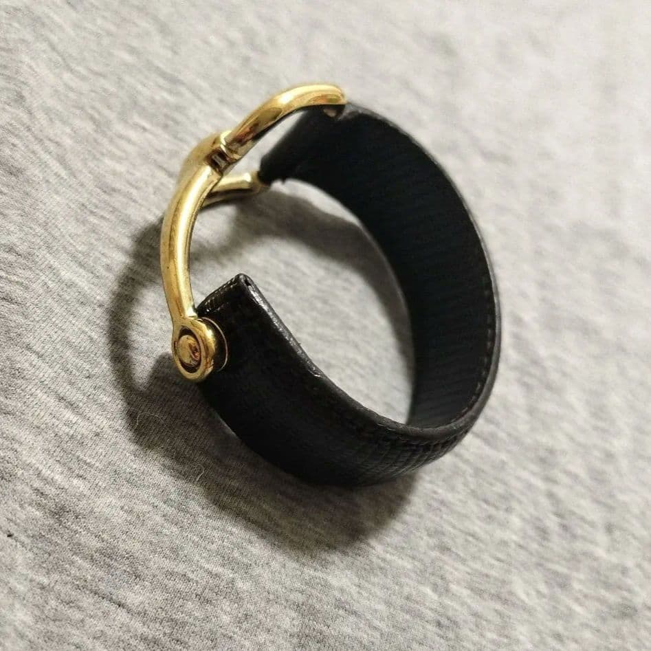 GUCCIグッチ ホースビット レザーバングル レザーブレス ブラック×ゴールド